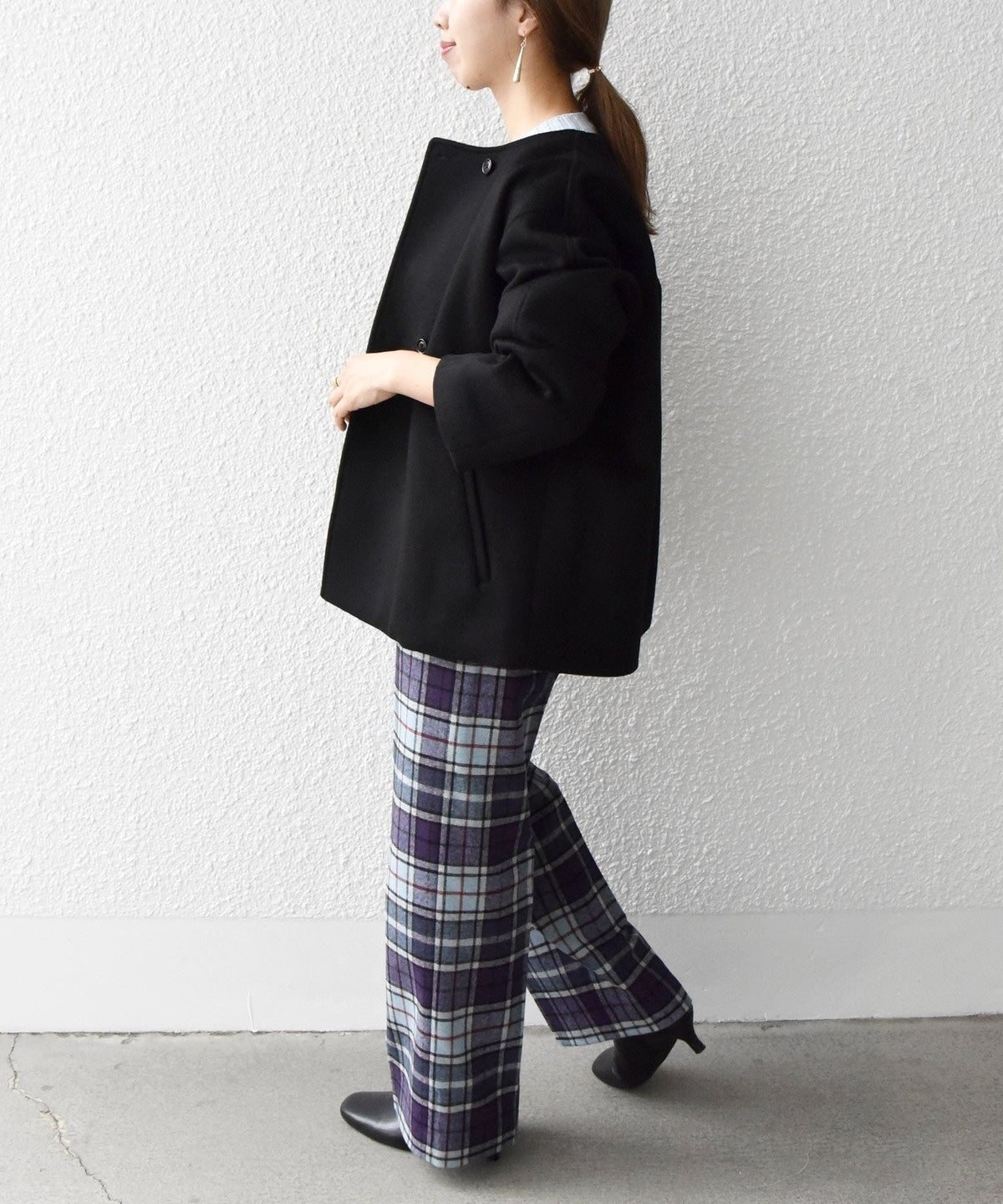 SHIPS any: ノンミュールジングウール ノーカラー ショート コート