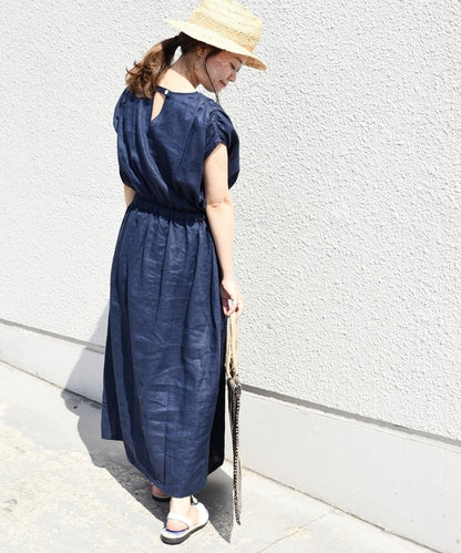 liflattie ships:リネンギャザーロングワンピース