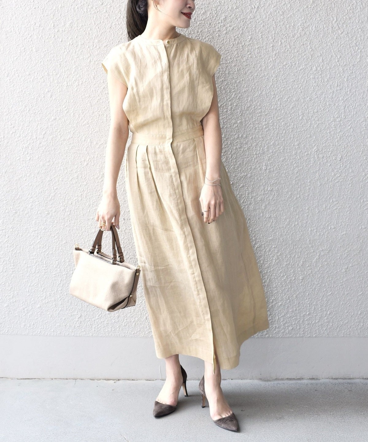 〈手洗い可能〉NORTHERN LINEN2タックワンピース