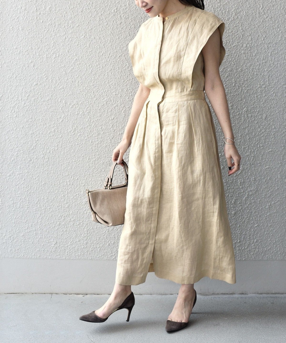 〈手洗い可能〉NORTHERN LINEN2タックワンピース