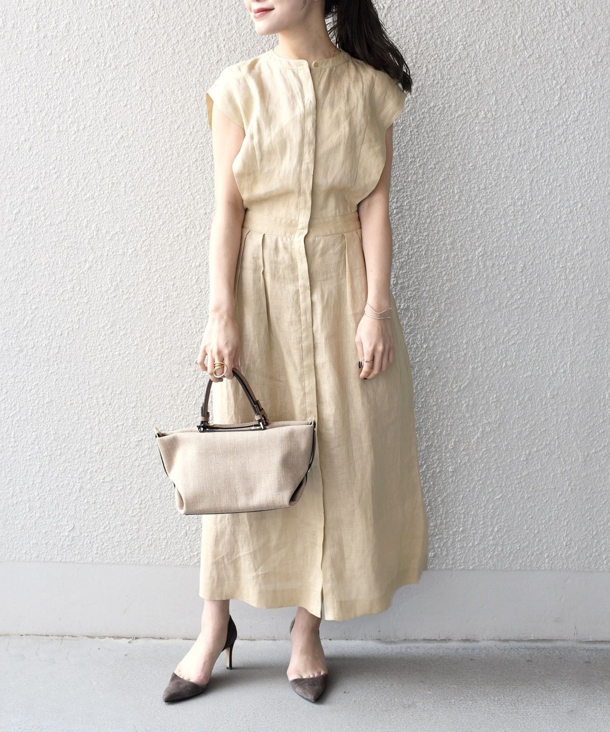 〈手洗い可能〉NORTHERN LINEN2タックワンピース