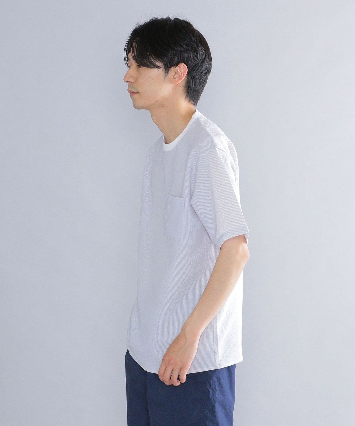 SHIPS: COOLMAX(R) シアサッカー ストライプ クルーネック Tシャツ