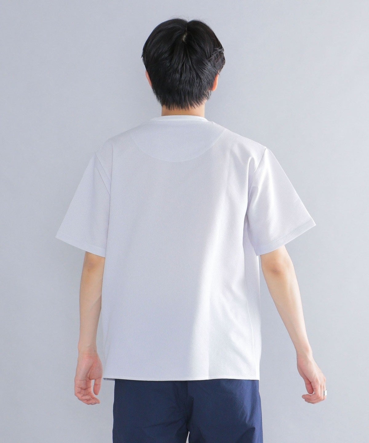SHIPS: COOLMAX(R) シアサッカー ストライプ クルーネック Tシャツ