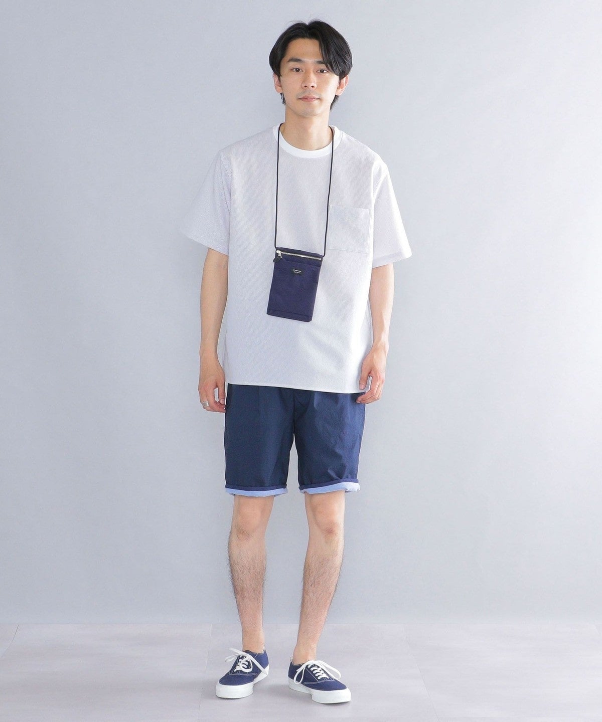 SHIPS: COOLMAX(R) シアサッカー ストライプ クルーネック Tシャツ
