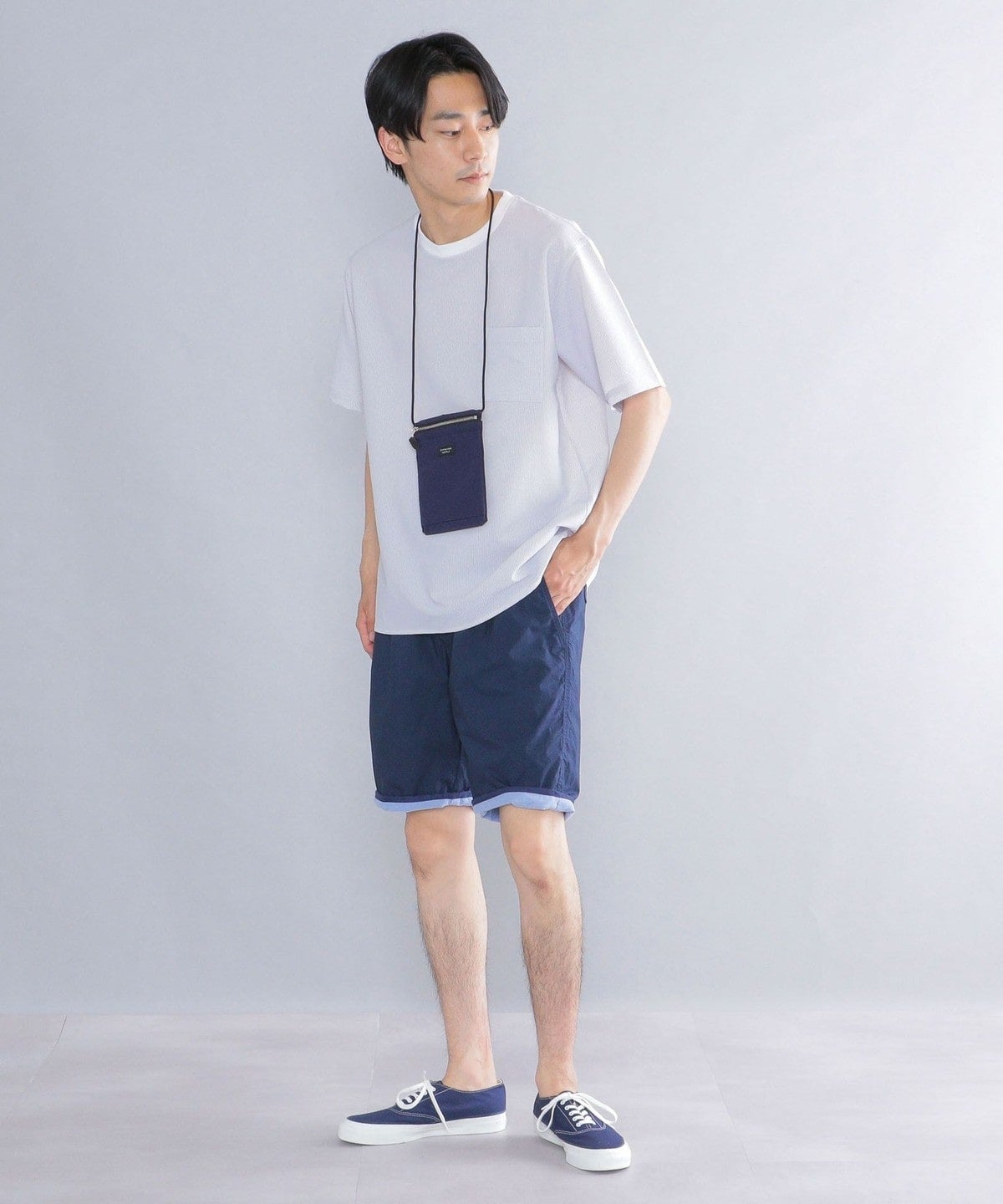 SHIPS: COOLMAX(R) シアサッカー ストライプ クルーネック Tシャツ
