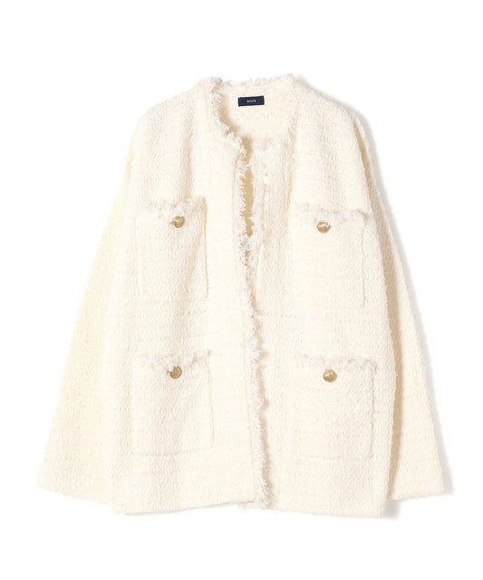 〈手洗い可能〉ニット ツイード クルーネック カーディガン