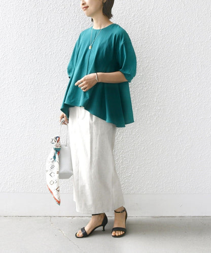 【WEB限定】 〈洗濯機可能〉へムフレア 5分袖 カットソー