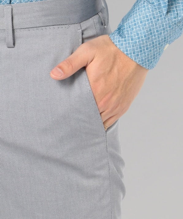 SD: 【ストレッチ】 コットン シャンブレー ドレスチノパンツ (ブルー)