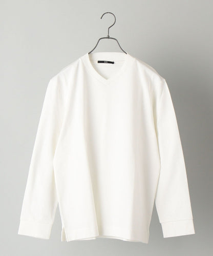 【WEB限定】SHIPS: 形態安定 防シワ加工 テレワーク ビズ Vネック Tシャツ (ロンT)
