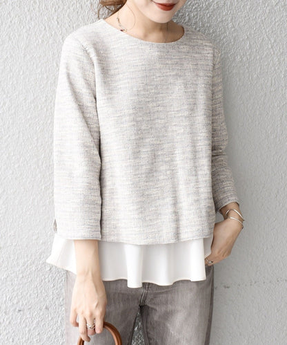 〈手洗い可能〉ツイードドッキングフリルトップス（セットアップ対応）