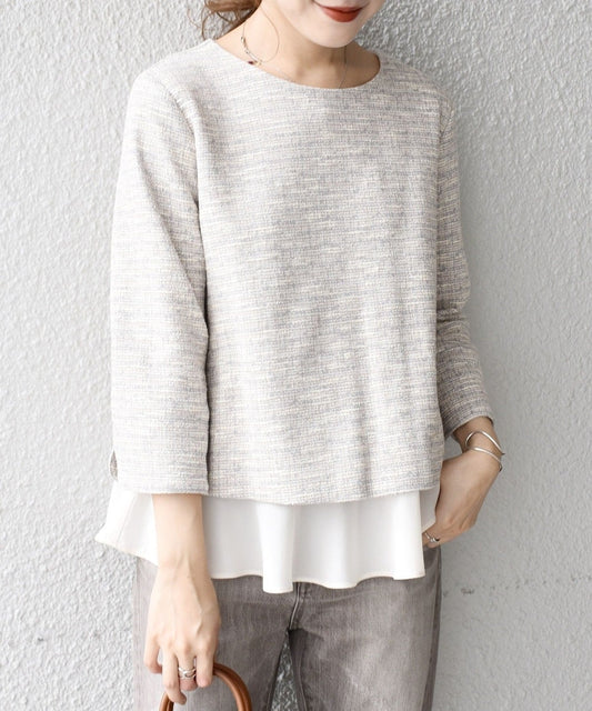 〈手洗い可能〉ツイードドッキングフリルトップス（セットアップ対応）