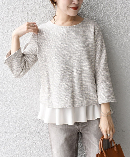 〈手洗い可能〉ツイードドッキングフリルトップス（セットアップ対応）