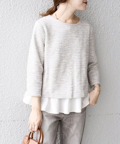 〈手洗い可能〉ツイードドッキングフリルトップス（セットアップ対応）