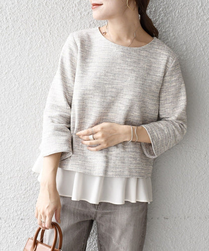 〈手洗い可能〉ツイードドッキングフリルトップス（セットアップ対応）