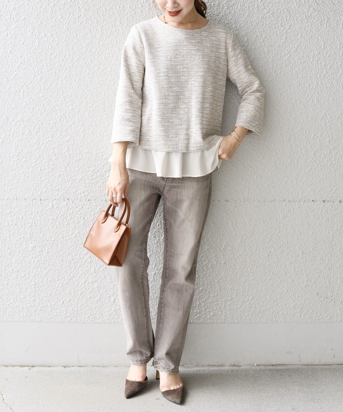 〈手洗い可能〉ツイードドッキングフリルトップス（セットアップ対応）