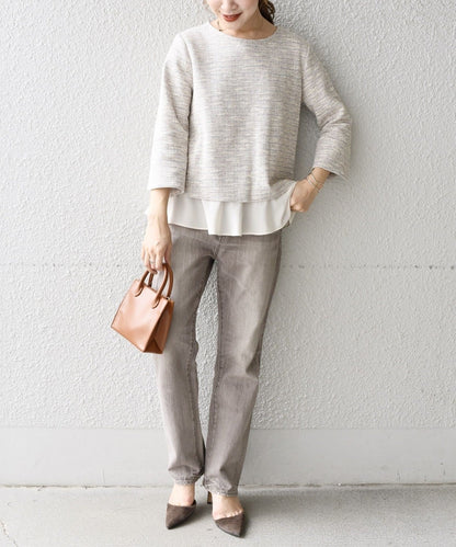 〈手洗い可能〉ツイードドッキングフリルトップス（セットアップ対応）