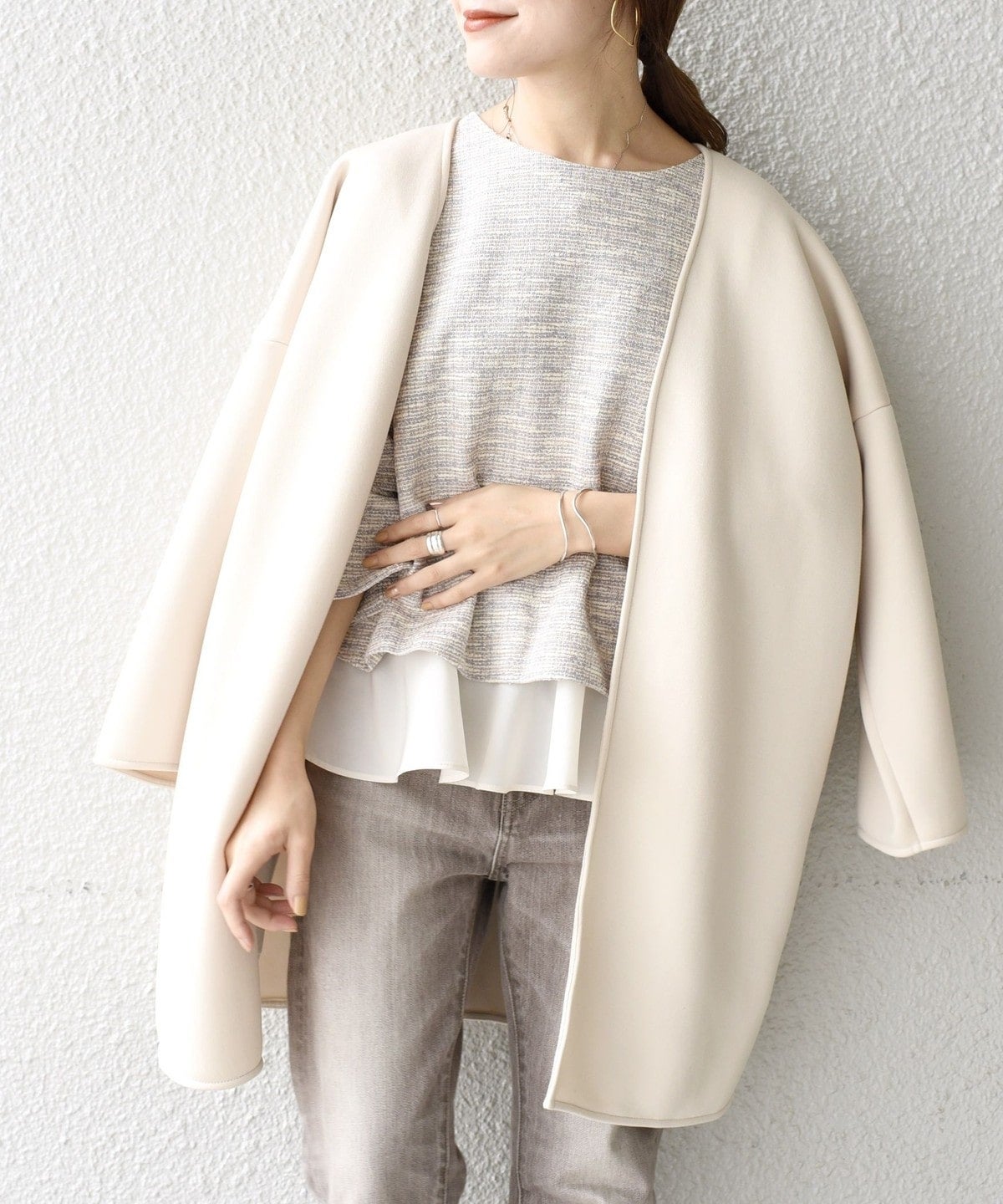 〈手洗い可能〉ツイードドッキングフリルトップス（セットアップ対応）