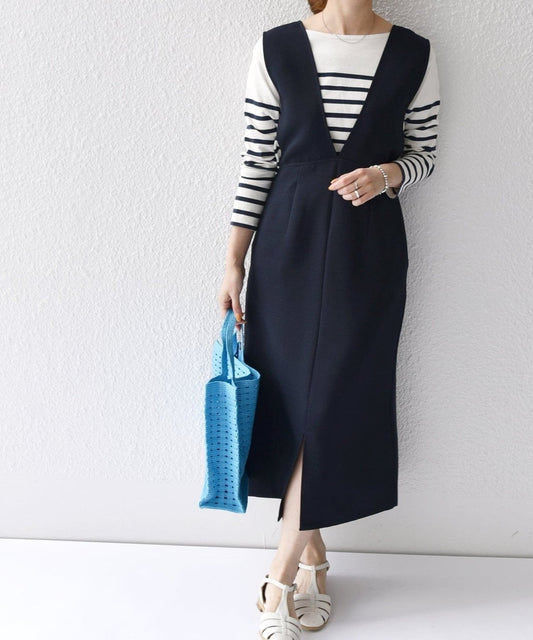 SHIPS any:〈洗濯機可能〉ダブルクロス ジャンパースカート［NAVY BLUE］