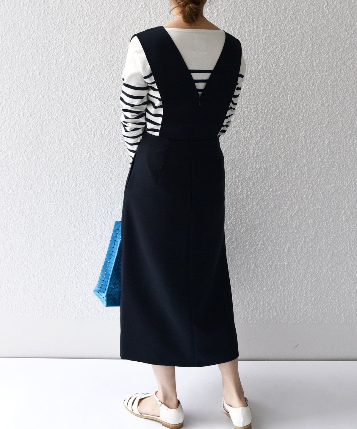 SHIPS any:〈洗濯機可能〉ダブルクロス ジャンパースカート［NAVY BLUE］