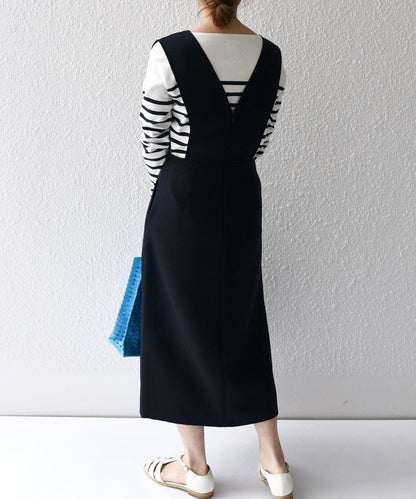 SHIPS any:〈洗濯機可能〉ダブルクロス ジャンパースカート［NAVY BLUE］