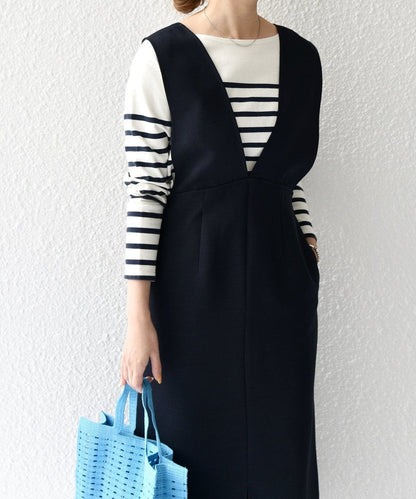 SHIPS any:〈洗濯機可能〉ダブルクロス ジャンパースカート［NAVY BLUE］