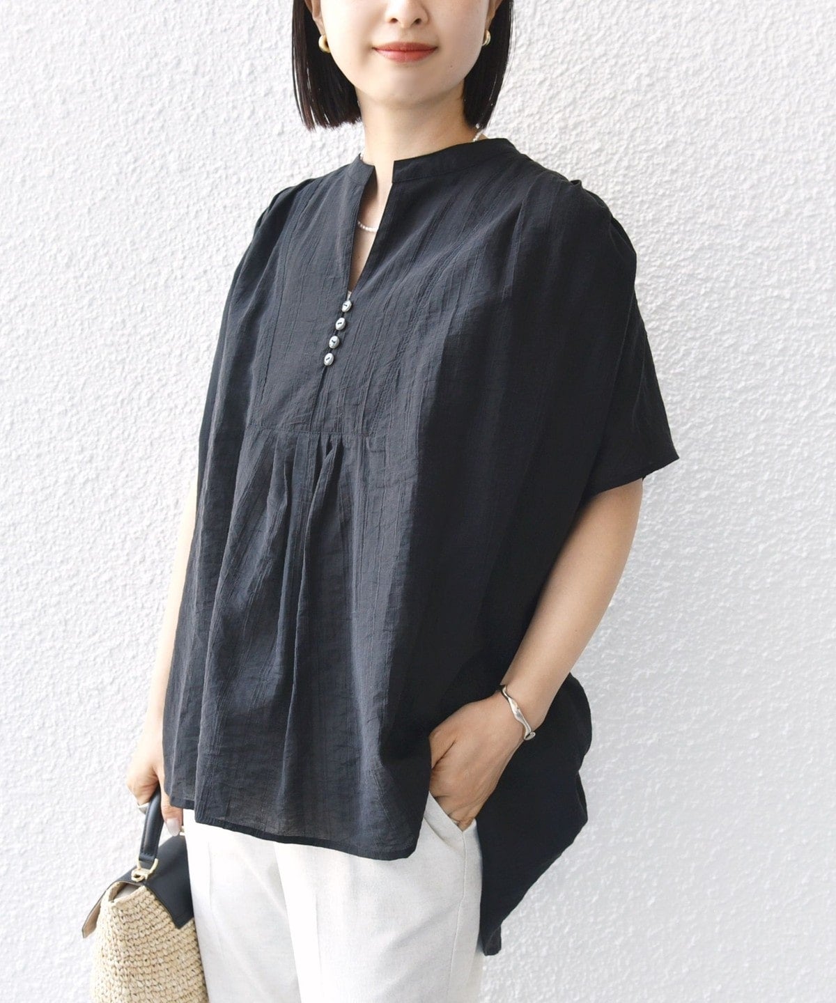 【WEB限定】〈洗濯機可能〉シアー ストライプ ギャザー ブラウス