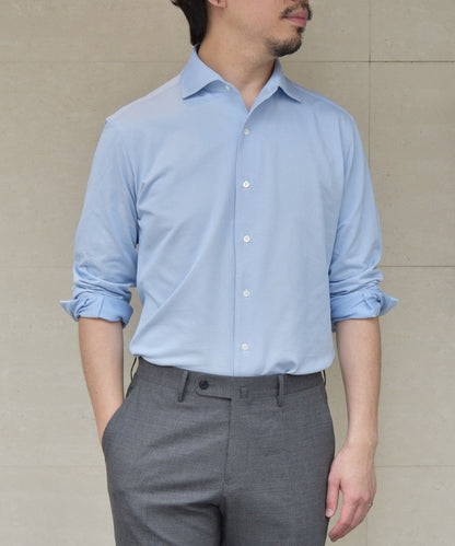 SHIPS:<吸水 速乾>ALBINI ジャージー 無地 イタリアン ワイドカラー シャツ