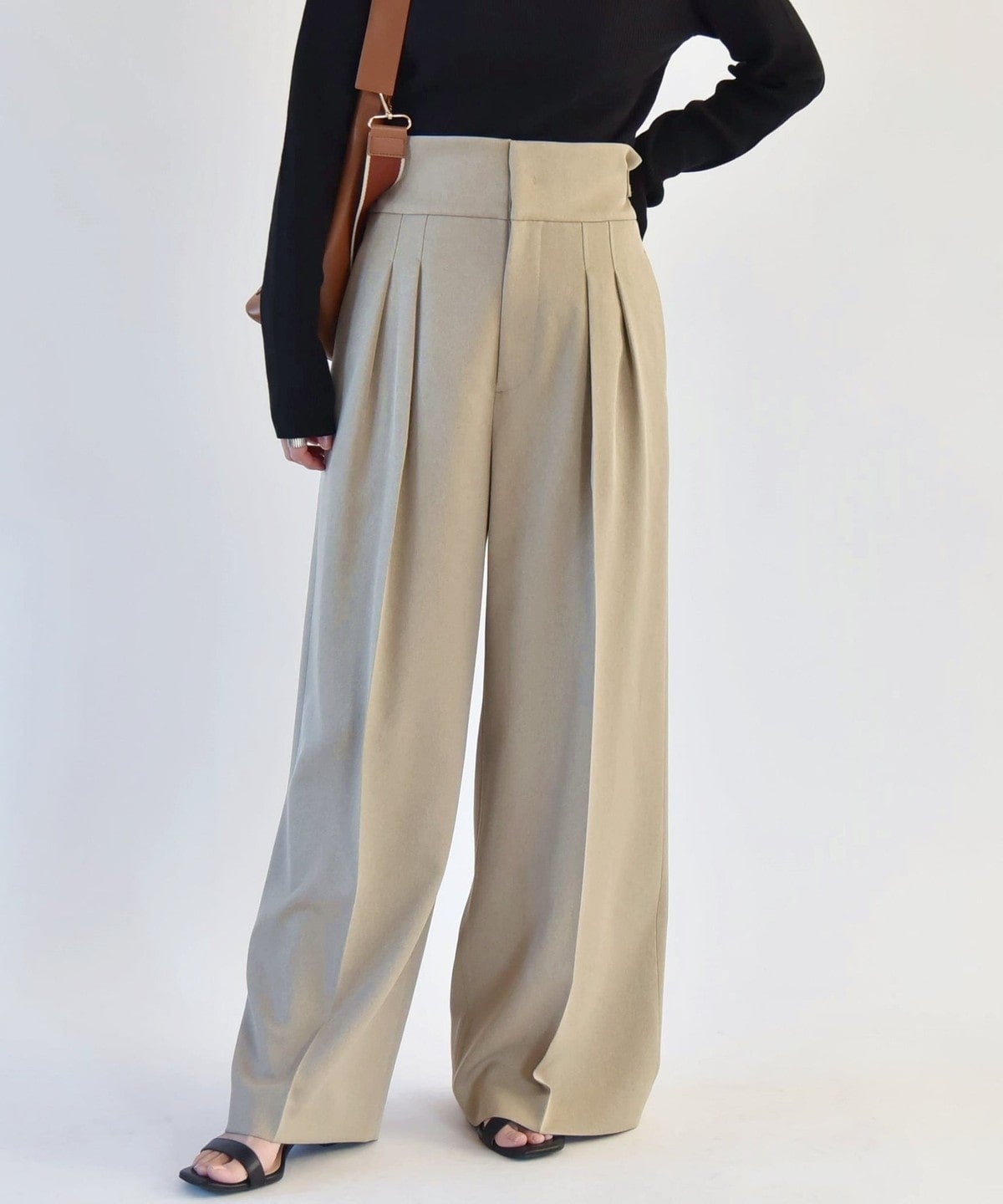 quaranciel:〈洗濯機可能〉ヘリンボーン ハイウエスト ワイドパンツ 24SS