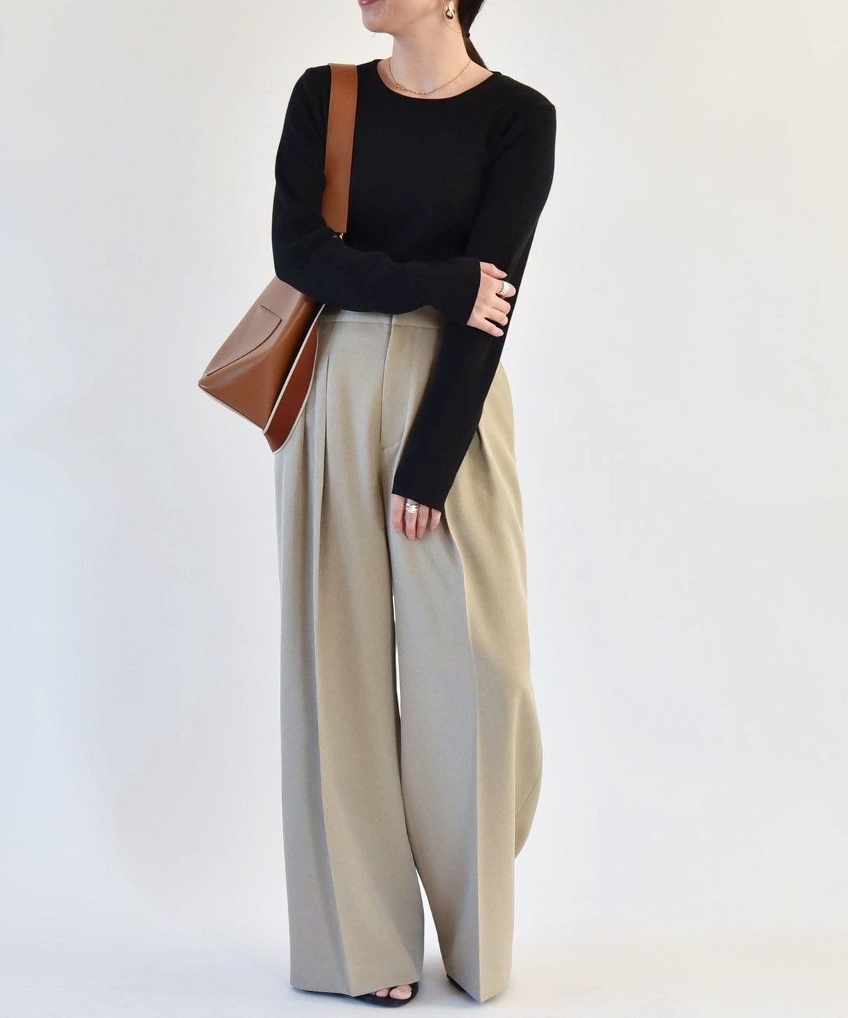 quaranciel:〈洗濯機可能〉ヘリンボーン ハイウエスト ワイドパンツ 24SS