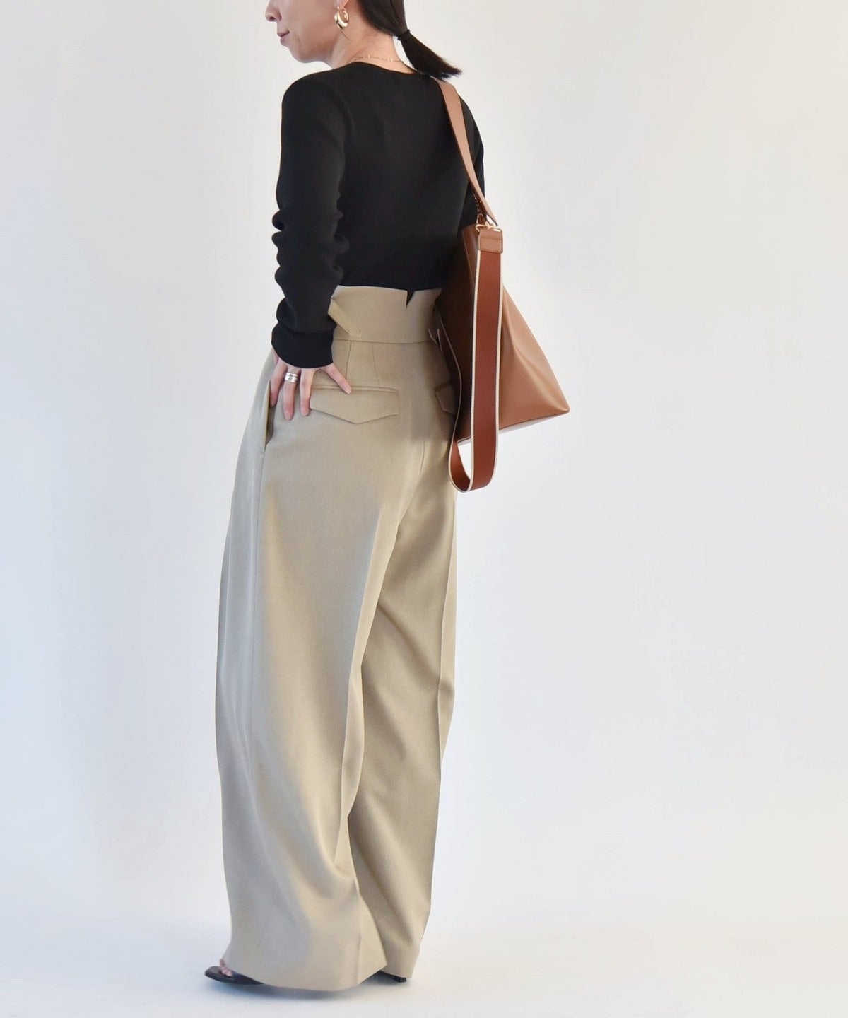 quaranciel:〈洗濯機可能〉ヘリンボーン ハイウエスト ワイドパンツ 24SS
