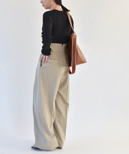 quaranciel:〈洗濯機可能〉ヘリンボーン ハイウエスト ワイドパンツ 24SS