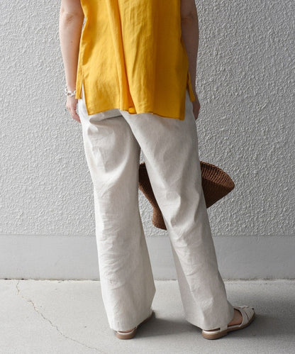 〈手洗い可能〉ウエストゴム麻混ピンタックパンツ