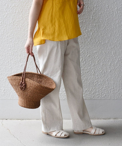 〈手洗い可能〉ウエストゴム麻混ピンタックパンツ