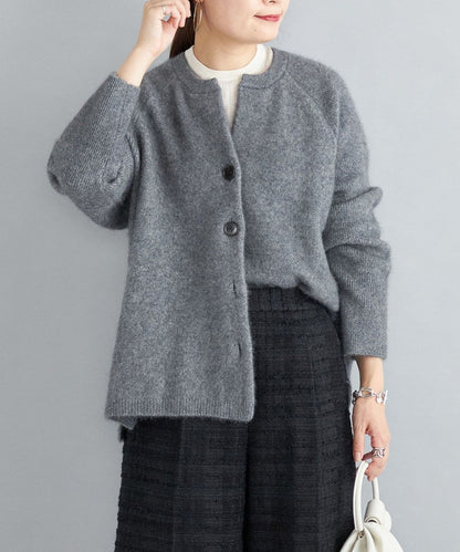 〈手洗い可能〉ヘアリー キーネック カーディガン