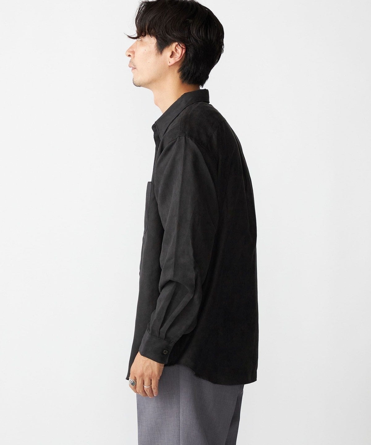 BENCH MARKING SHIRT: レギュラーカラー ポリエステル フェイクスエード シャツ