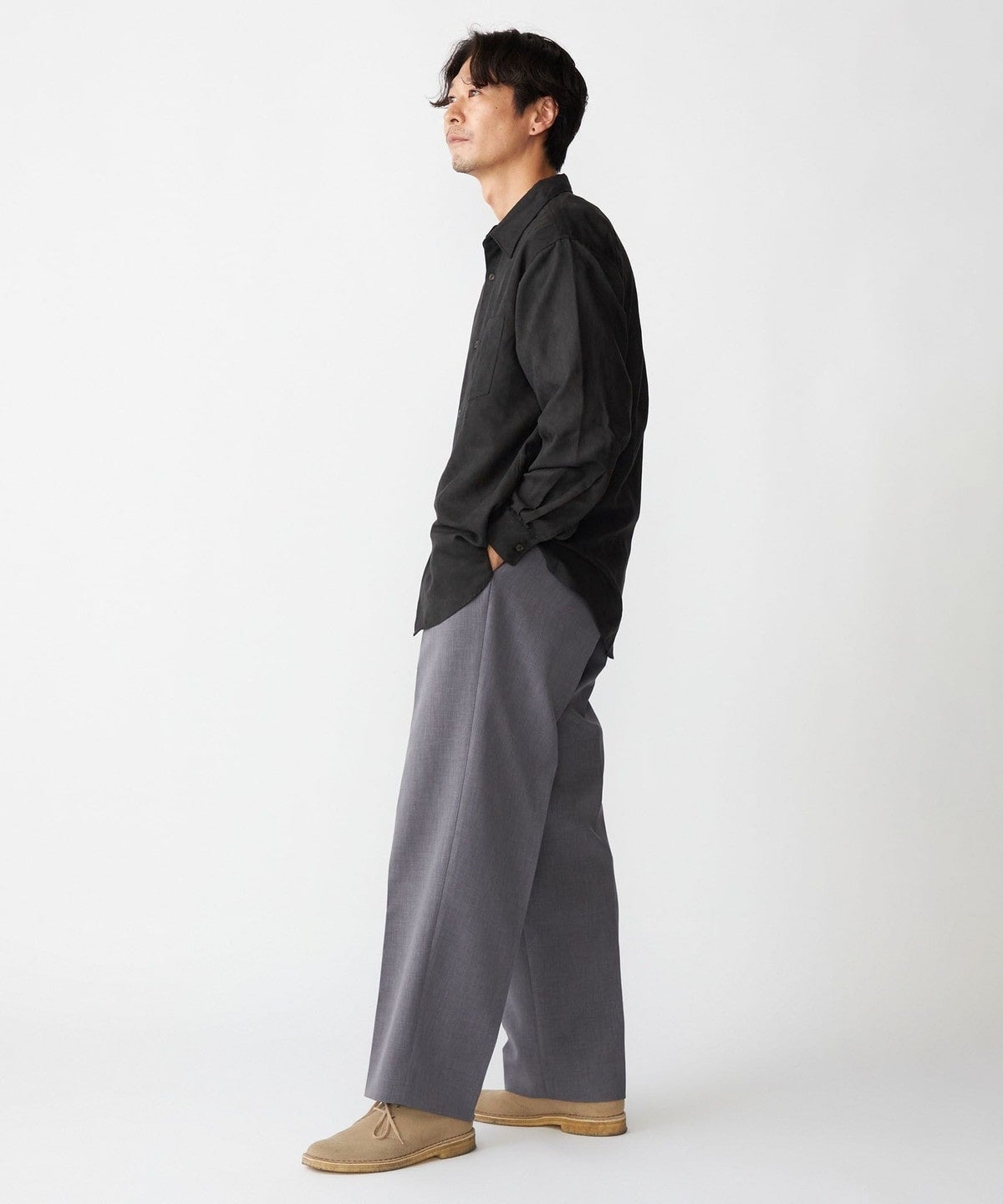BENCH MARKING SHIRT: レギュラーカラー ポリエステル フェイクスエード シャツ