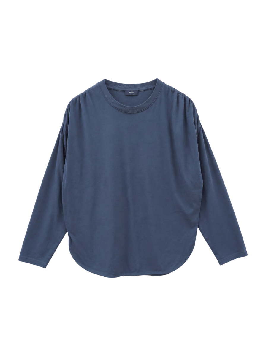 〈洗濯機可能〉ショルダー ギャザー ラウンド へム ロング スリーブ TEE