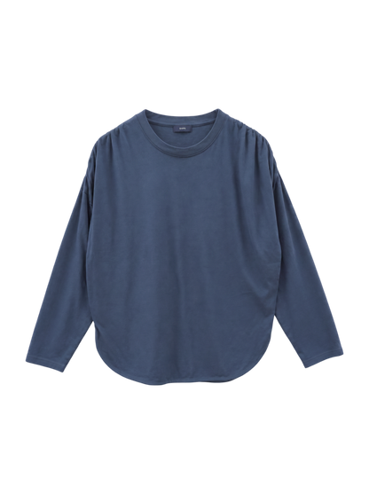 〈洗濯機可能〉ショルダー ギャザー ラウンド へム ロング スリーブ TEE