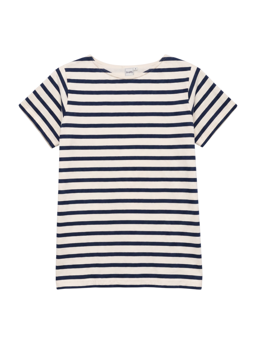 SHIPS KIDS:ボーダー ボートネック TEE(145〜160cm)
