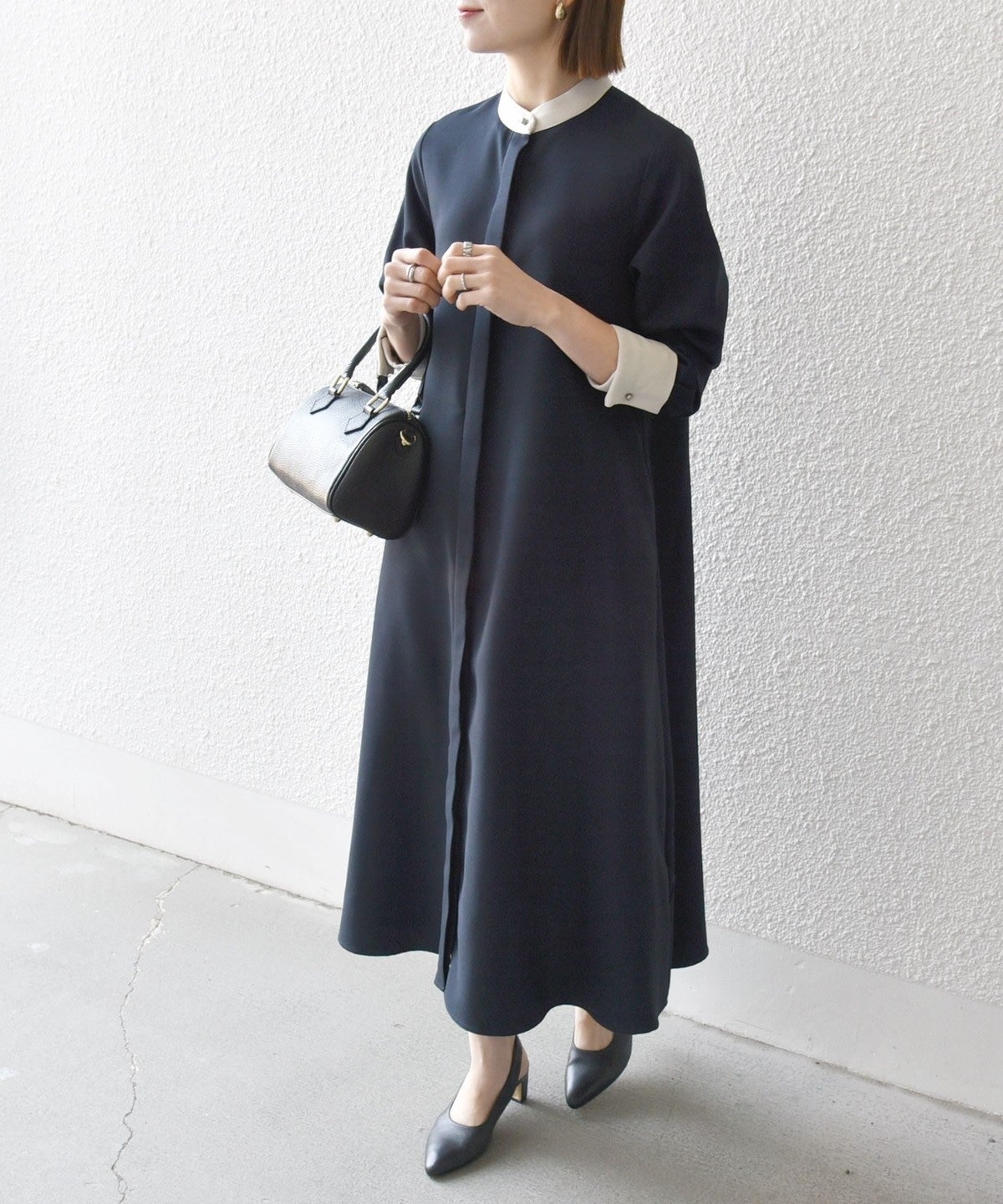 SHIPS any: ダブルクロス Aライン シャツワンピース［NAVY BLUE］