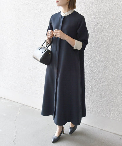 SHIPS any: ダブルクロス Aライン シャツワンピース［NAVY BLUE］