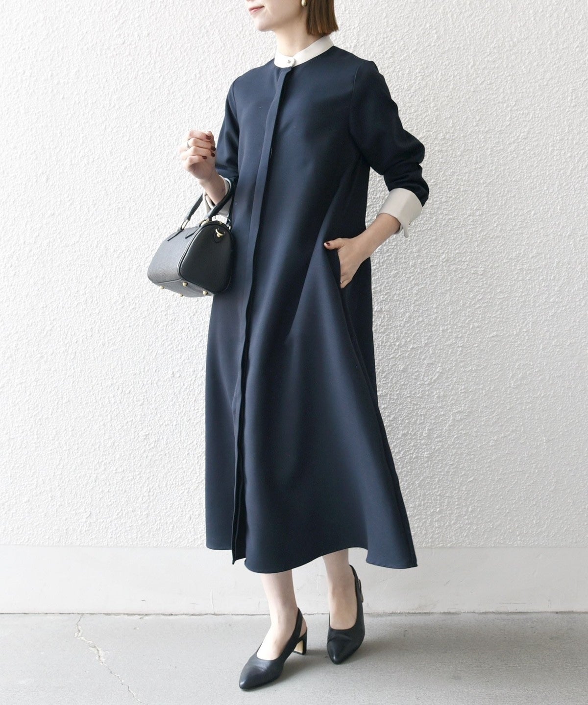 SHIPS any: ダブルクロス Aライン シャツワンピース［NAVY BLUE］