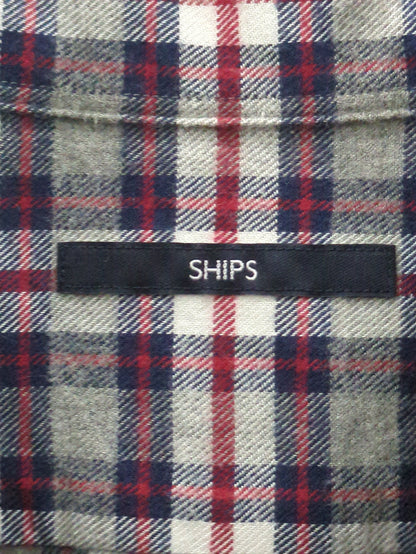 SHIPS: ワンポイント ロゴ エンブロイダリー チェック ボタンダウン ネルシャツ