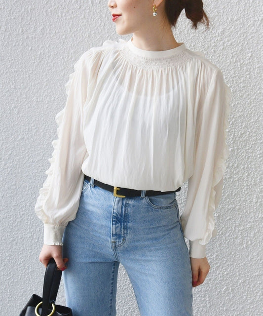 〈手洗い可能〉割繊 フリル デザイン ブラウス 24SS