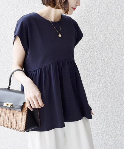 〈洗濯機可能〉コットン 天竺 ウエスト 切替 ギャザー プルオーバー