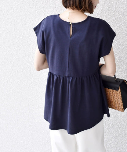 〈洗濯機可能〉コットン 天竺 ウエスト 切替 ギャザー プルオーバー