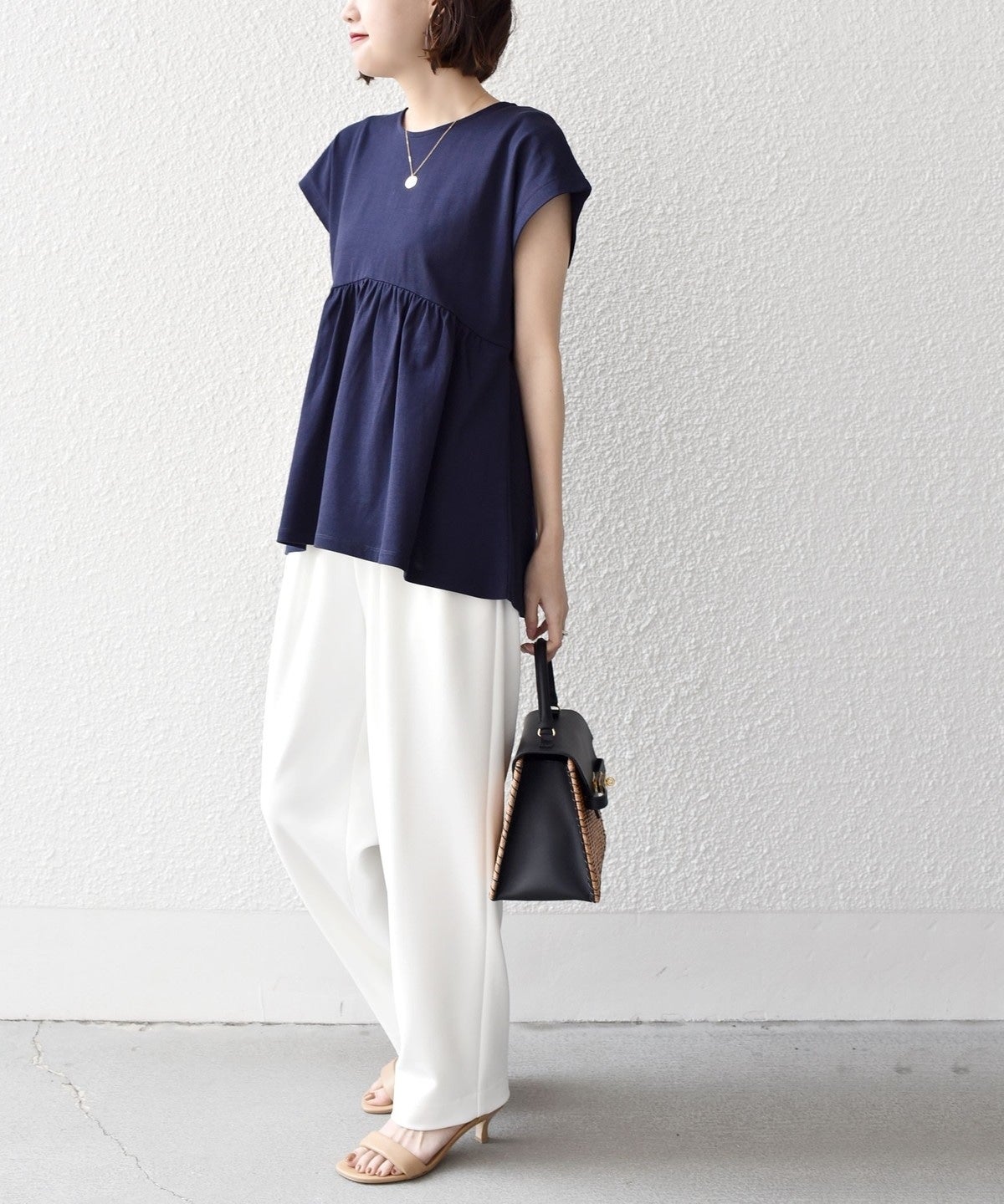 〈洗濯機可能〉コットン 天竺 ウエスト 切替 ギャザー プルオーバー