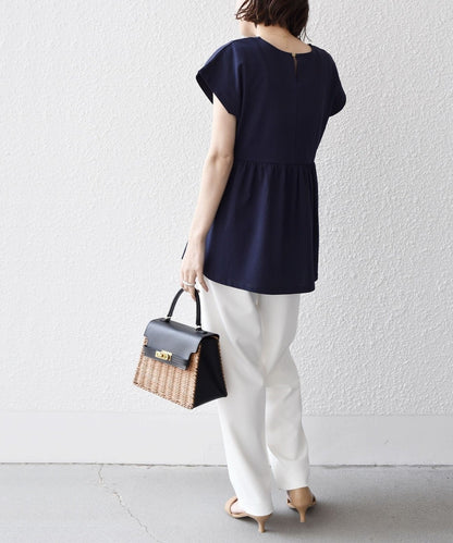 〈洗濯機可能〉コットン 天竺 ウエスト 切替 ギャザー プルオーバー