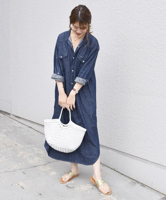 【SHIPS別注】Wrangler: ノーカラーデニムシャツワンピース