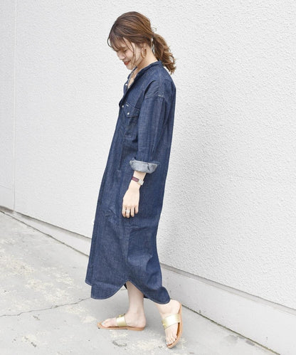 【SHIPS別注】Wrangler: ノーカラーデニムシャツワンピース